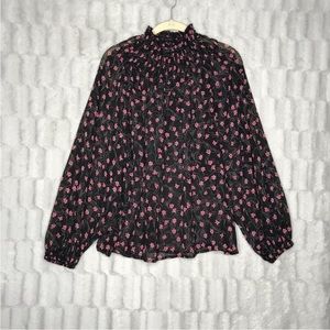 Elizabeth And James High Neck Smocked Blouse Top